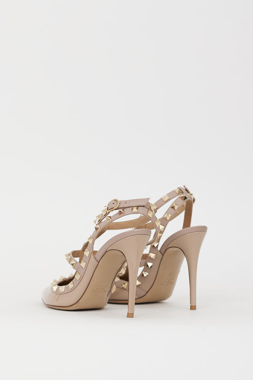 Valentino Beige Patent Rockstud Caged Heel