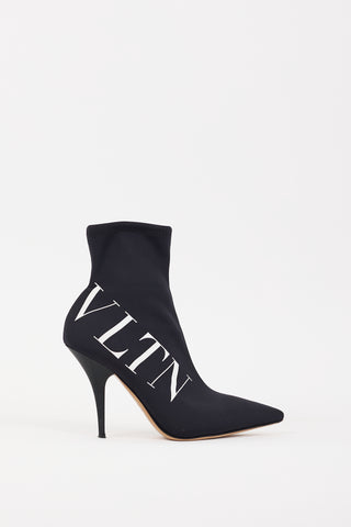 Valentino Black 
White VLTN Logo Sock Boot