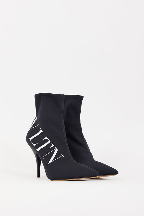 Valentino Black 
White VLTN Logo Sock Boot