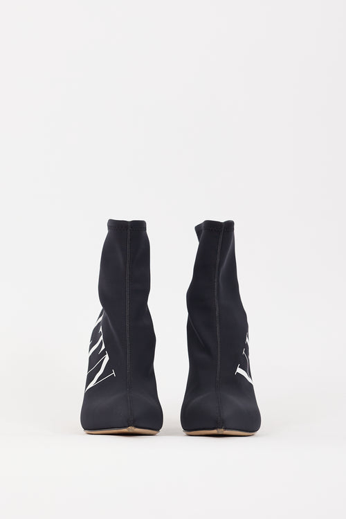 Valentino Black 
White VLTN Logo Sock Boot