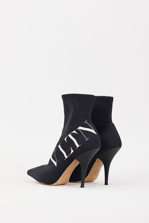 Valentino Black 
White VLTN Logo Sock Boot