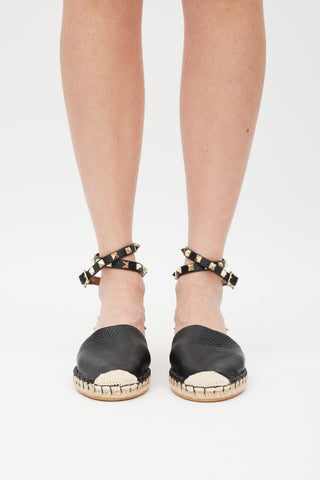 Valentino Black 
Beige Rock Stud Espadrille Sandal