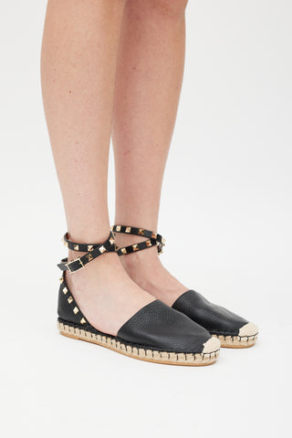 Valentino Black 
Beige Rock Stud Espadrille Sandal