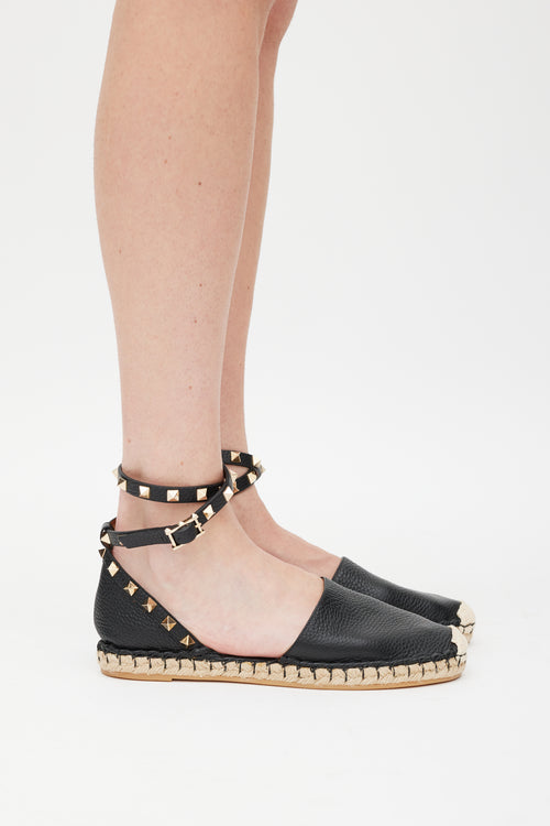 Valentino Black 
Beige Rock Stud Espadrille Sandal