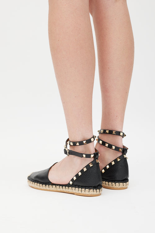 Valentino Black 
Beige Rock Stud Espadrille Sandal