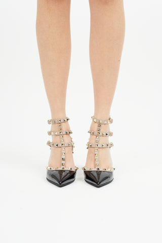 Valentino Black 
Beige Rockstud Cage Heel