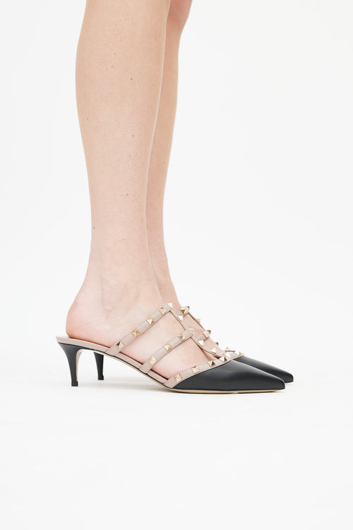 Valentino Black 
Beige Rockstud Mule