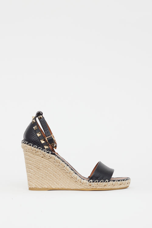 Valentino Black 
Beige Rockstud Wedge Sandal