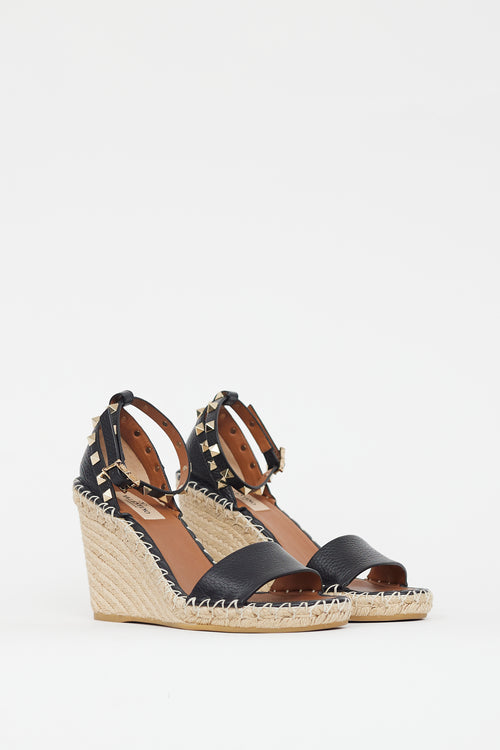 Valentino Black 
Beige Rockstud Wedge Sandal