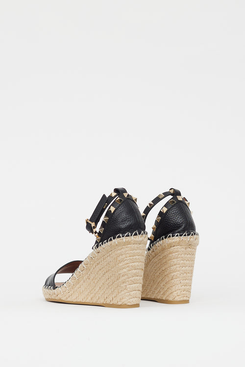 Valentino Black 
Beige Rockstud Wedge Sandal