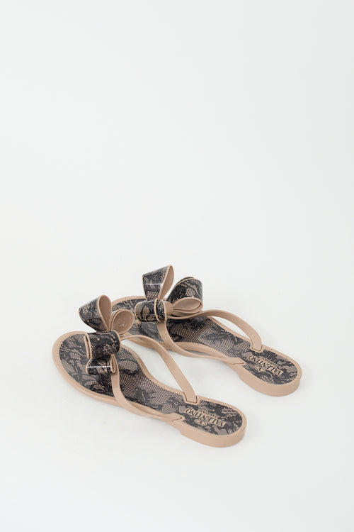 Valentino Black 
Brown Rubber Bow Sandal