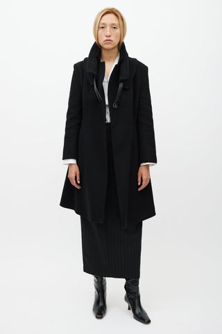 Ermanno Scervino Black Wool Stitch Collar Coat