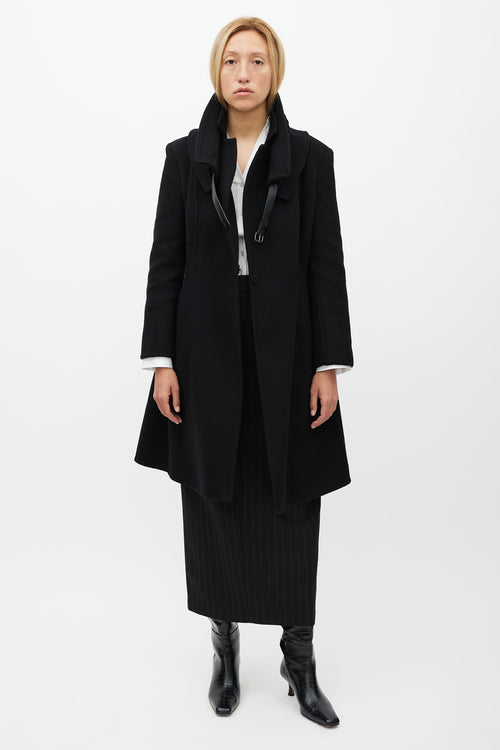 Ermanno Scervino Black Wool Stitch Collar Coat