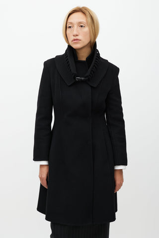 Ermanno Scervino Black Wool Stitch Collar Coat