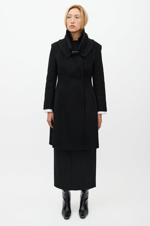 Ermanno Scervino Black Wool Stitch Collar Coat