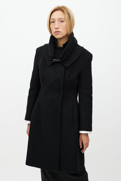 Ermanno Scervino Black Wool Stitch Collar Coat