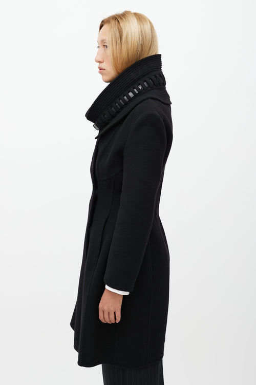 Ermanno Scervino Black Wool Stitch Collar Coat