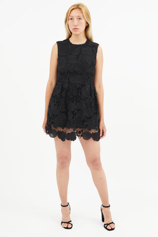 Red Valentino Black Floral Lace Sleeveless Romper