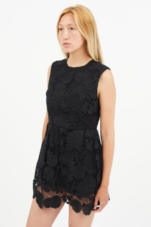 Red Valentino Black Floral Lace Sleeveless Romper