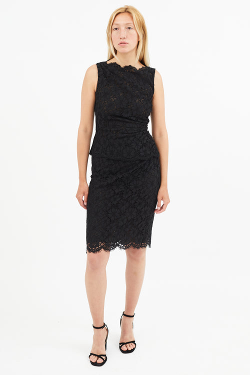 Valentino Black Eyelet Lace Ruched Top 
Skirt Co-Ord Set