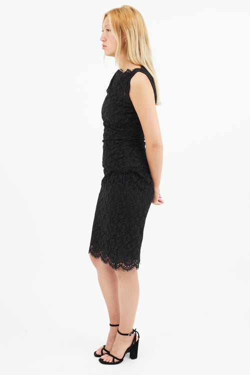 Valentino Black Eyelet Lace Ruched Top 
Skirt Co-Ord Set