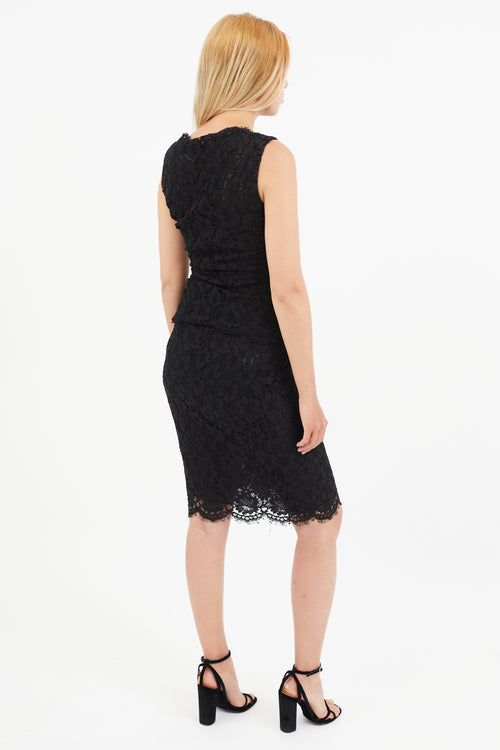 Valentino Black Eyelet Lace Ruched Top 
Skirt Co-Ord Set