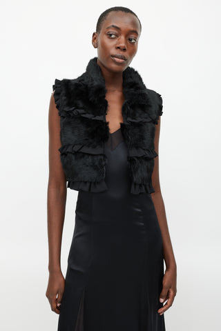 Red Valentino Black Fur Ruffled Vest