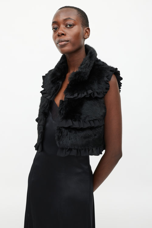 Red Valentino Black Fur Ruffled Vest