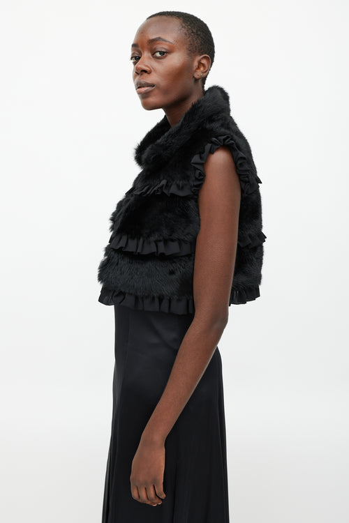 Red Valentino Black Fur Ruffled Vest