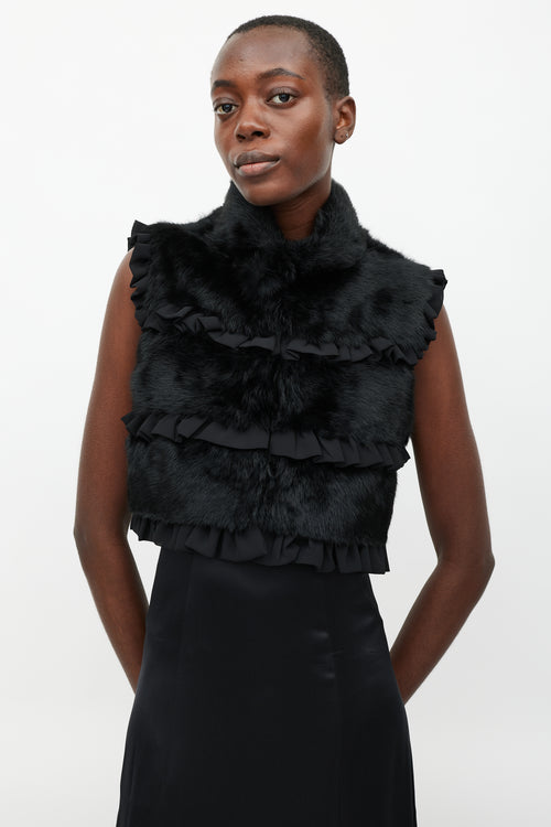 Red Valentino Black Fur Ruffled Vest