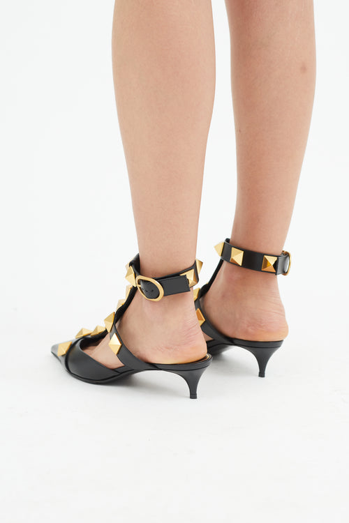 Valentino Black 
Gold Roman Stud Gladiator Mule