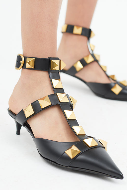 Valentino Black 
Gold Roman Stud Gladiator Mule