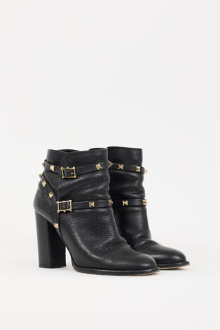 Valentino Black 
Gold Leather Rockstud Boots