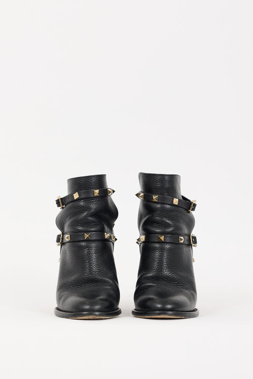 Valentino Black 
Gold Leather Rockstud Boots