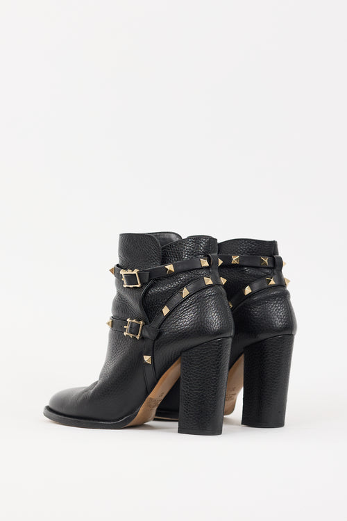 Valentino Black 
Gold Leather Rockstud Boots