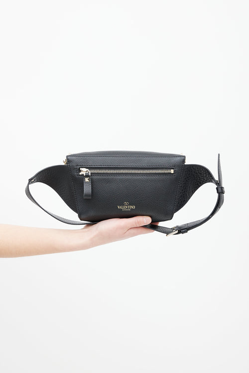 Valentino Black 
Gold Rockstud Leather Belt Bag