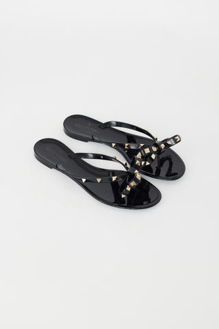 Valentino Black Rubber Rockstud Bow Sandal