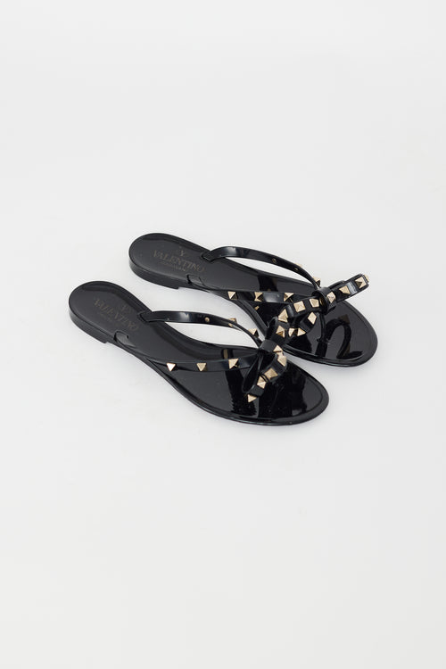 Valentino Black Rubber Rockstud Bow Sandal