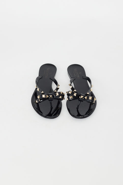 Valentino Black Rubber Rockstud Bow Sandal