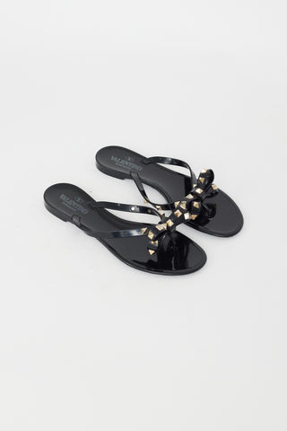 Valentino Black Rubber Rockstud Bow Sandal