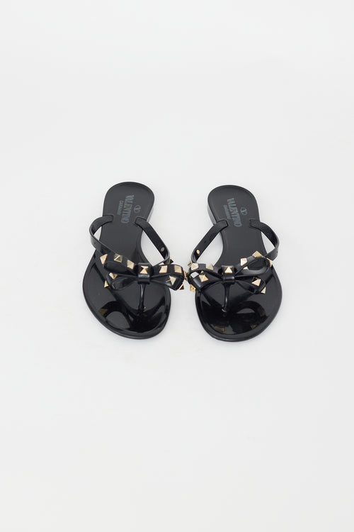 Valentino Black Rubber Rockstud Bow Sandal