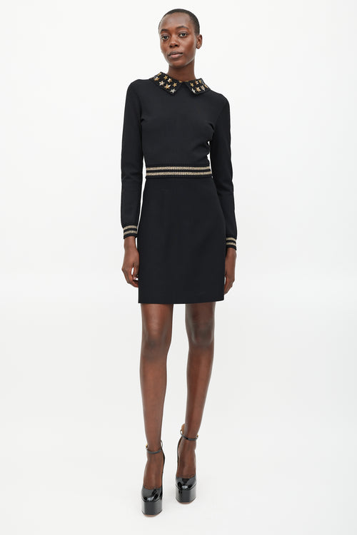 Valentino Black 
Gold Sequin Star Collar Dress