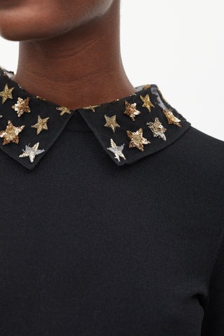 Valentino Black 
Gold Sequin Star Collar Dress