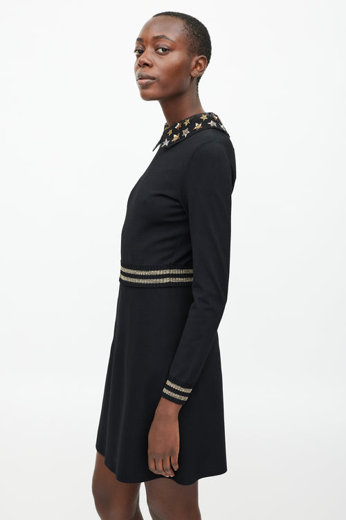 Valentino Black 
Gold Sequin Star Collar Dress