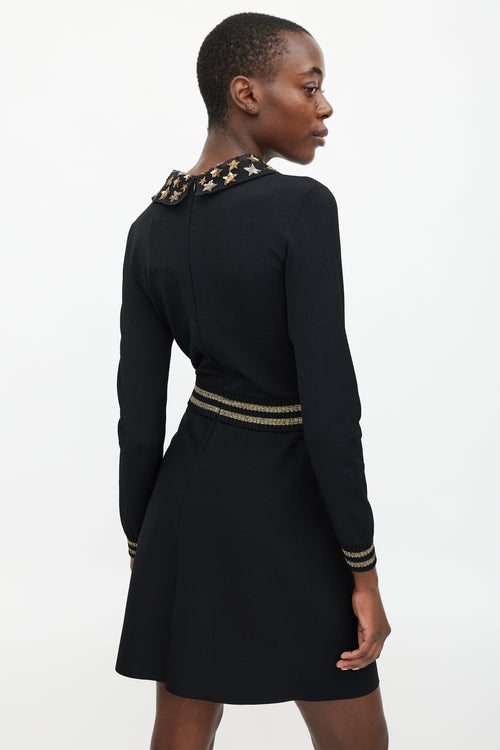 Valentino Black 
Gold Sequin Star Collar Dress