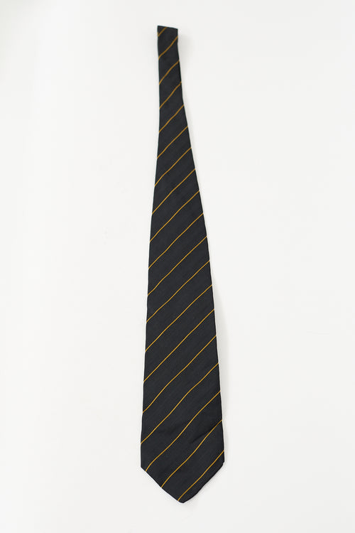 Valentino Black 
Gold Silk Diagonal Striped Tie