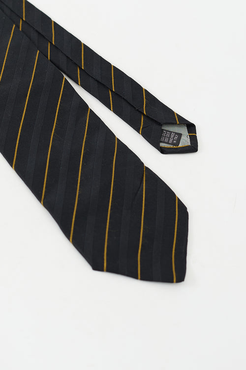 Valentino Black 
Gold Silk Diagonal Striped Tie