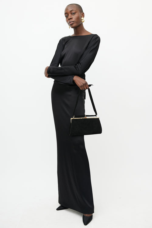 Valentino Black 
Gold Suede Knotted Bag