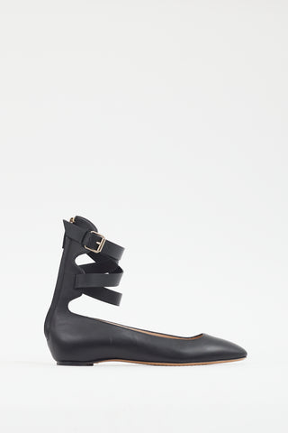 Valentino Black Leather Ankle Strap Flat