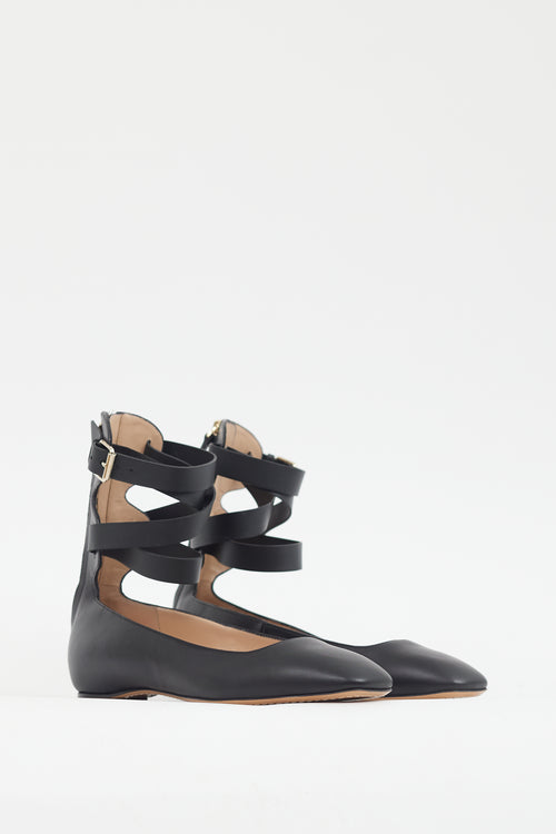 Valentino Black Leather Ankle Strap Flat